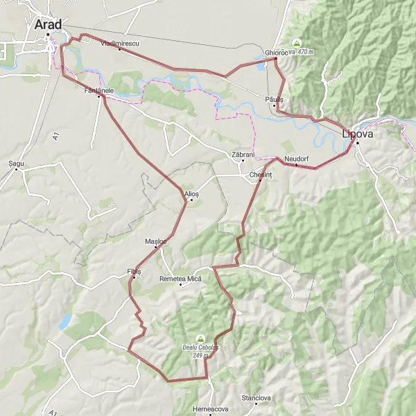 Map miniature of "The Gravel Adventure" cycling inspiration in Vest, Romania. Generated by Tarmacs.app cycling route planner
