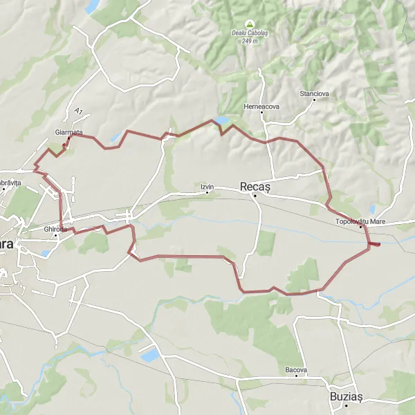 Map miniature of "Giarmata Gravel Adventure" cycling inspiration in Vest, Romania. Generated by Tarmacs.app cycling route planner