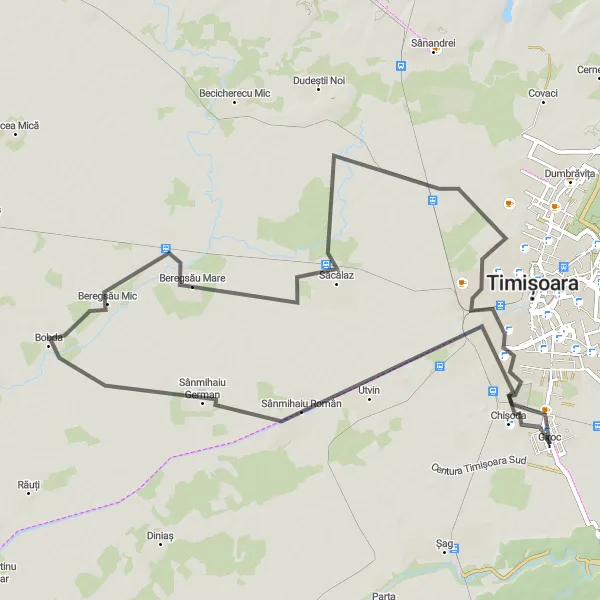 Map miniature of "Rural Delights and Hidden Gems" cycling inspiration in Vest, Romania. Generated by Tarmacs.app cycling route planner