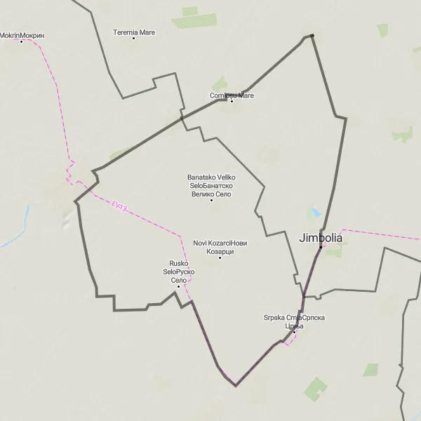 Map miniature of "Jimbolia Loop" cycling inspiration in Vest, Romania. Generated by Tarmacs.app cycling route planner