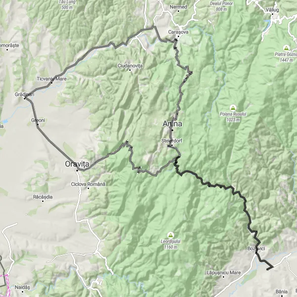 Map miniature of "The Marșarul Epic" cycling inspiration in Vest, Romania. Generated by Tarmacs.app cycling route planner