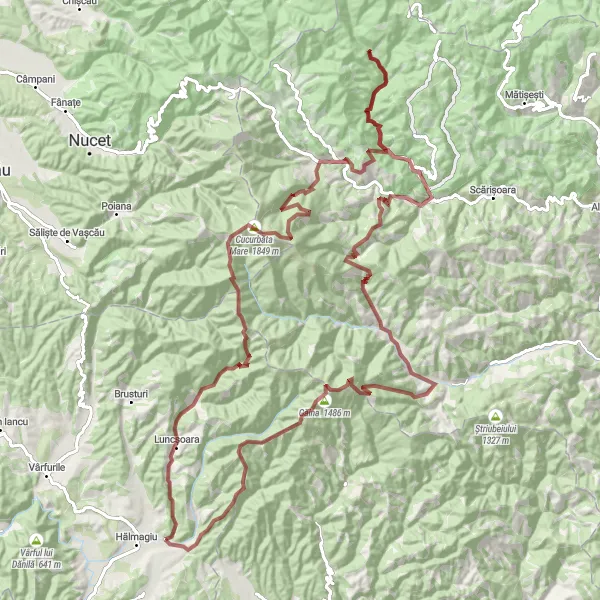 Map miniature of "Glorious Gravel Adventure" cycling inspiration in Vest, Romania. Generated by Tarmacs.app cycling route planner