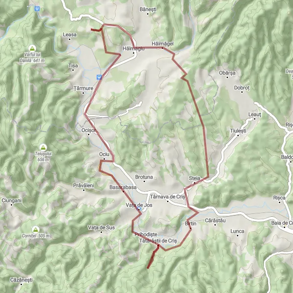 Map miniature of "Hălmăgel Adventure" cycling inspiration in Vest, Romania. Generated by Tarmacs.app cycling route planner