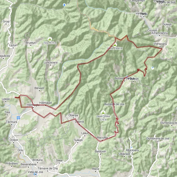 Map miniature of "The Hălmagiu Epic Gravel Ride" cycling inspiration in Vest, Romania. Generated by Tarmacs.app cycling route planner