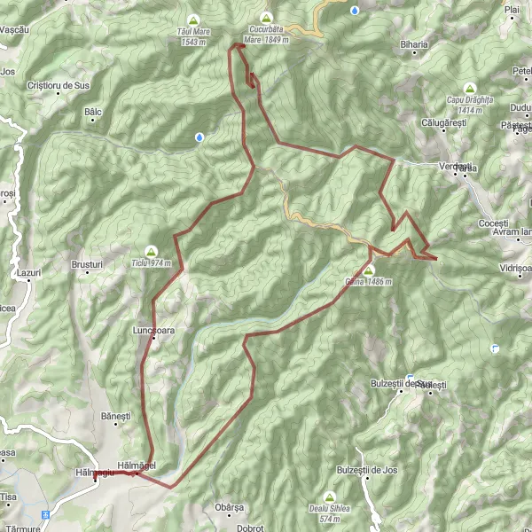 Map miniature of "The Mountain Pass Adventure" cycling inspiration in Vest, Romania. Generated by Tarmacs.app cycling route planner