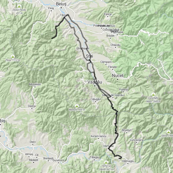 Map miniature of "Dealu Heredia Loop" cycling inspiration in Vest, Romania. Generated by Tarmacs.app cycling route planner