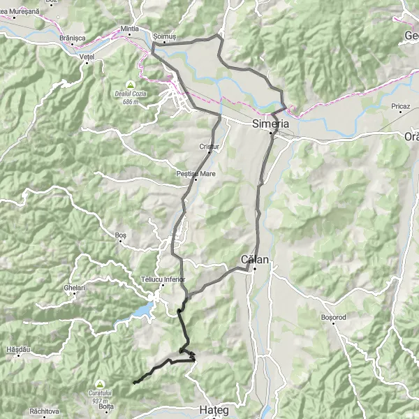 Map miniature of "Silvașu Loop" cycling inspiration in Vest, Romania. Generated by Tarmacs.app cycling route planner