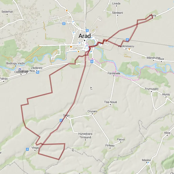 Map miniature of "The Transylvania Gravel Adventure" cycling inspiration in Vest, Romania. Generated by Tarmacs.app cycling route planner