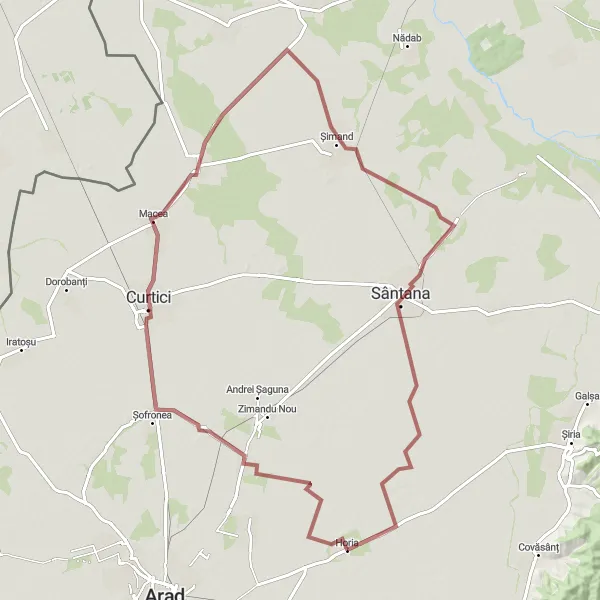 Map miniature of "Santana and Macea Gravel Loop" cycling inspiration in Vest, Romania. Generated by Tarmacs.app cycling route planner