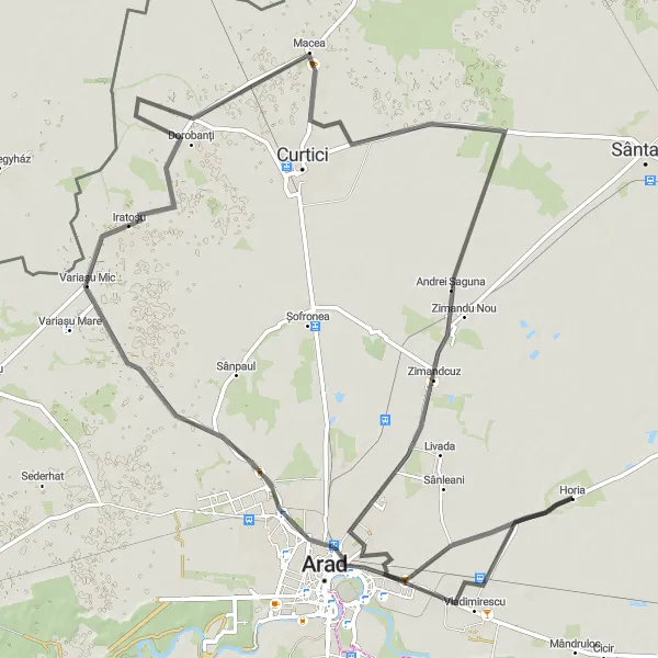 Map miniature of "Funcționarilor and Macea Road Adventure" cycling inspiration in Vest, Romania. Generated by Tarmacs.app cycling route planner