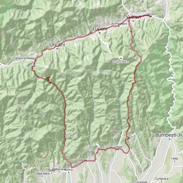 Map miniature of "The Ultimate Gravel Adventure" cycling inspiration in Vest, Romania. Generated by Tarmacs.app cycling route planner