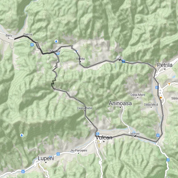 Map miniature of "The Romanian Road Adventure" cycling inspiration in Vest, Romania. Generated by Tarmacs.app cycling route planner