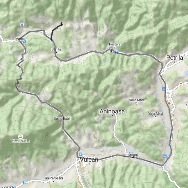 Map miniature of "Peștera Ride" cycling inspiration in Vest, Romania. Generated by Tarmacs.app cycling route planner