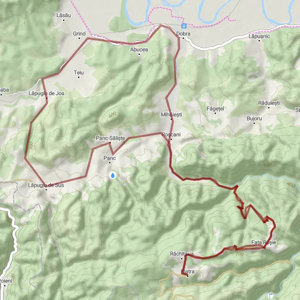 Map miniature of "Scenic Gravel Roads and Natural Wonders" cycling inspiration in Vest, Romania. Generated by Tarmacs.app cycling route planner