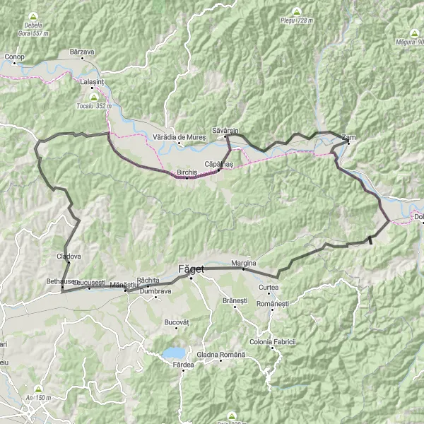 Map miniature of "Scenic Villages and Natural Wonders" cycling inspiration in Vest, Romania. Generated by Tarmacs.app cycling route planner