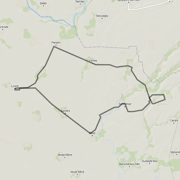 Map miniature of "Periam Adventure" cycling inspiration in Vest, Romania. Generated by Tarmacs.app cycling route planner