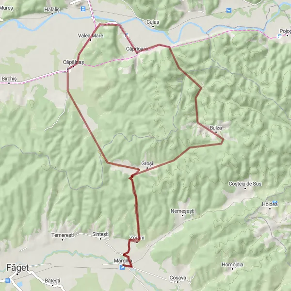 Map miniature of "Zorani Gravel Adventure" cycling inspiration in Vest, Romania. Generated by Tarmacs.app cycling route planner