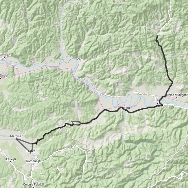 Map miniature of "Ohaba to Breazova Road Tour" cycling inspiration in Vest, Romania. Generated by Tarmacs.app cycling route planner