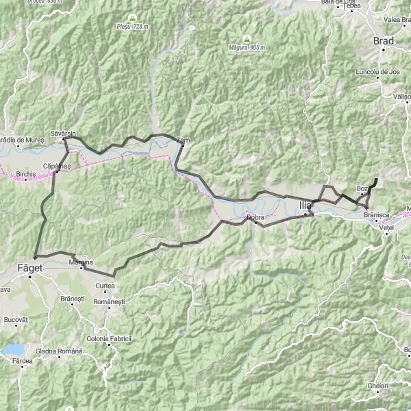 Map miniature of "Rural Charm of Temerești" cycling inspiration in Vest, Romania. Generated by Tarmacs.app cycling route planner