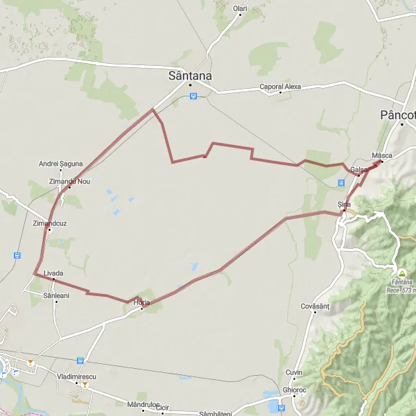 Map miniature of "The Siria-Horia-Galsa Loop" cycling inspiration in Vest, Romania. Generated by Tarmacs.app cycling route planner