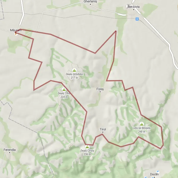 Map miniature of "Hidden Gravel Treasures" cycling inspiration in Vest, Romania. Generated by Tarmacs.app cycling route planner