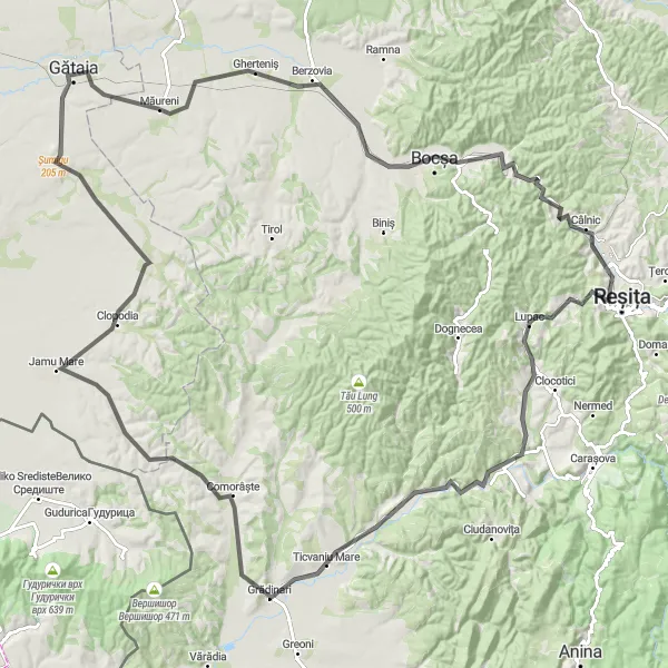 Map miniature of "Vest Road Adventure" cycling inspiration in Vest, Romania. Generated by Tarmacs.app cycling route planner