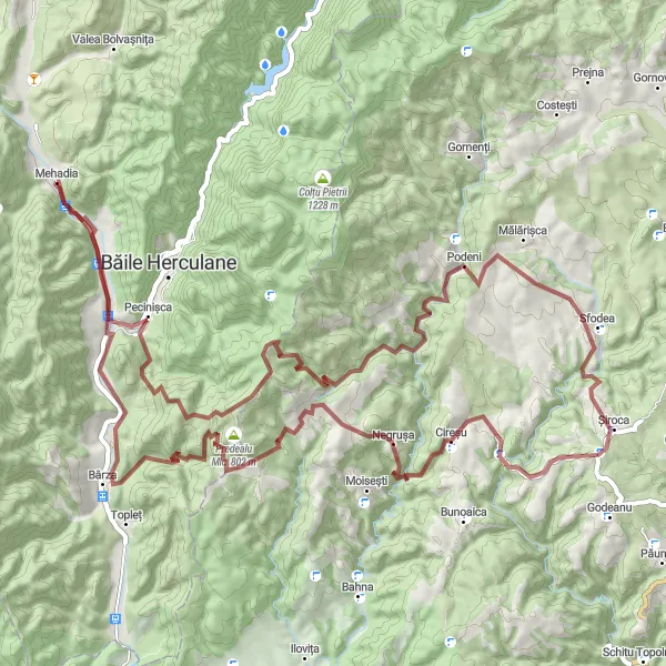 Map miniature of "Grasca Loop" cycling inspiration in Vest, Romania. Generated by Tarmacs.app cycling route planner