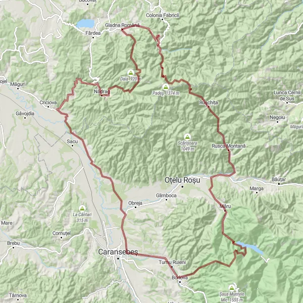 Map miniature of "Haiduc Gravel Adventure" cycling inspiration in Vest, Romania. Generated by Tarmacs.app cycling route planner