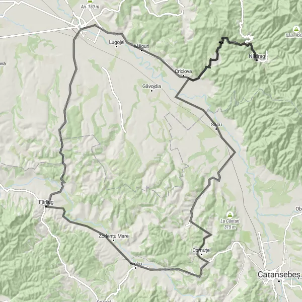 Map miniature of "Crivina Loop" cycling inspiration in Vest, Romania. Generated by Tarmacs.app cycling route planner