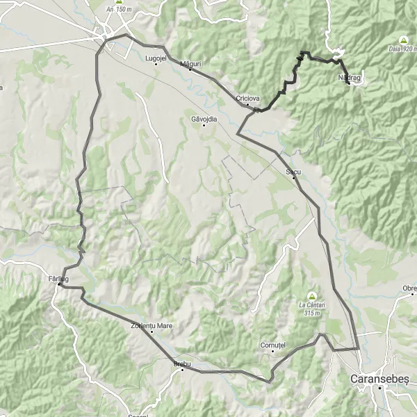 Map miniature of "Capul Dealului Challenge" cycling inspiration in Vest, Romania. Generated by Tarmacs.app cycling route planner