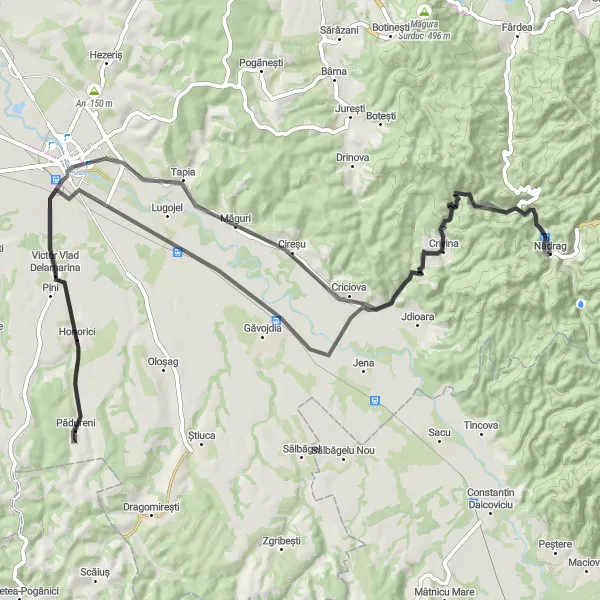 Map miniature of "Lugoj Loop" cycling inspiration in Vest, Romania. Generated by Tarmacs.app cycling route planner