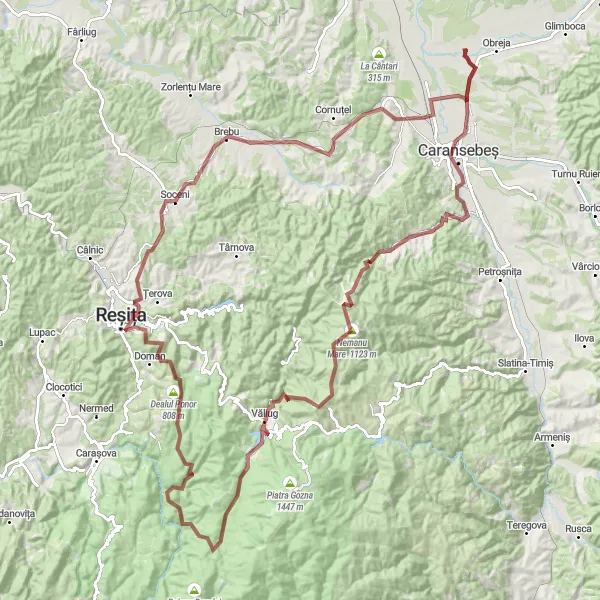 Map miniature of "Gravel Adventure" cycling inspiration in Vest, Romania. Generated by Tarmacs.app cycling route planner