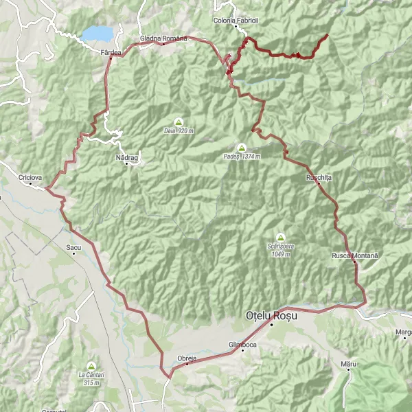 Map miniature of "The Gladna Montană Trail" cycling inspiration in Vest, Romania. Generated by Tarmacs.app cycling route planner