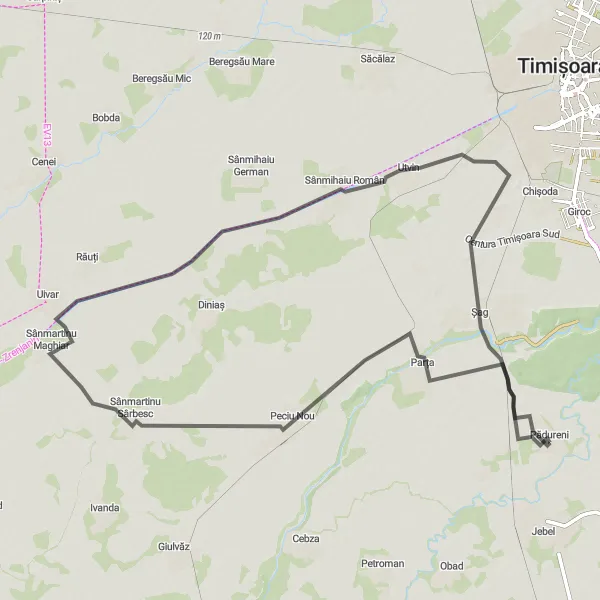 Map miniature of "Scenic Road Loop" cycling inspiration in Vest, Romania. Generated by Tarmacs.app cycling route planner