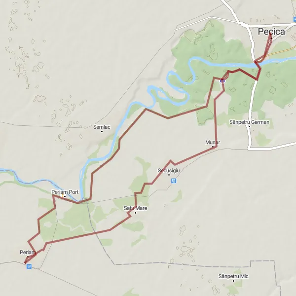 Map miniature of "The Munar Loop" cycling inspiration in Vest, Romania. Generated by Tarmacs.app cycling route planner