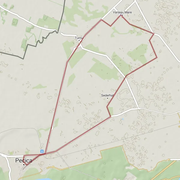 Map miniature of "Pecica's Countryside Gravel Adventure" cycling inspiration in Vest, Romania. Generated by Tarmacs.app cycling route planner