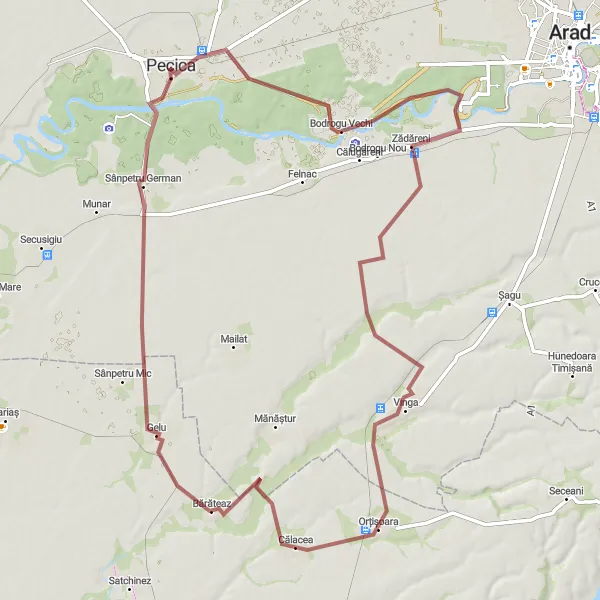 Map miniature of "Uncharted Paths of Vest" cycling inspiration in Vest, Romania. Generated by Tarmacs.app cycling route planner