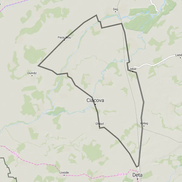 Map miniature of "Peciu Nou - Parța Circuit" cycling inspiration in Vest, Romania. Generated by Tarmacs.app cycling route planner