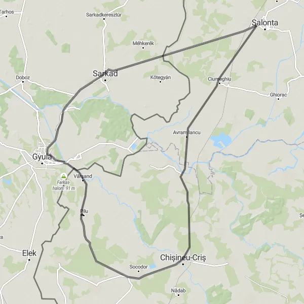 Map miniature of "Avram Iancu Experience" cycling inspiration in Vest, Romania. Generated by Tarmacs.app cycling route planner