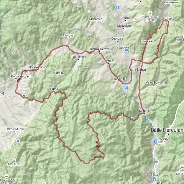 Map miniature of "Adventure Beyond Prigor" cycling inspiration in Vest, Romania. Generated by Tarmacs.app cycling route planner