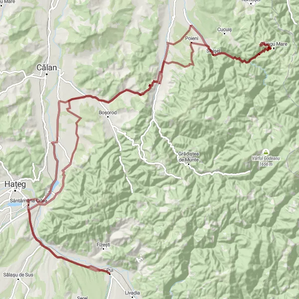 Map miniature of "The Ciopeia Gravel Adventure" cycling inspiration in Vest, Romania. Generated by Tarmacs.app cycling route planner