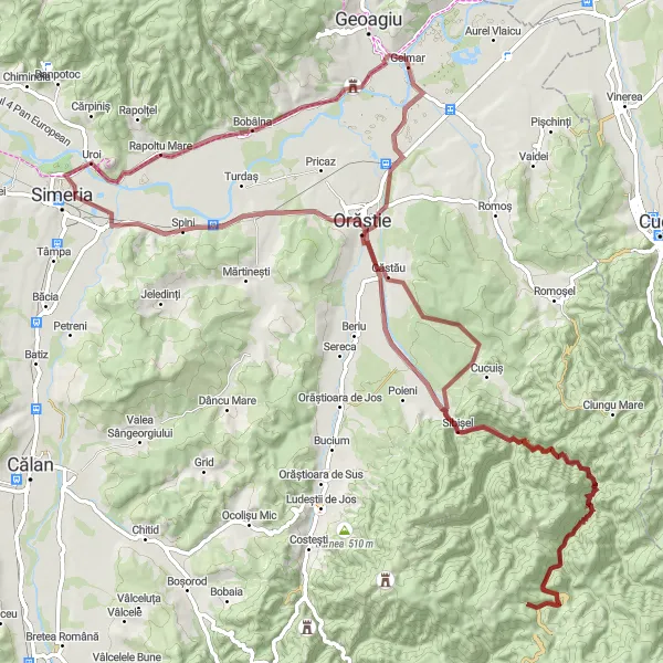 Map miniature of "Gravel Adventure" cycling inspiration in Vest, Romania. Generated by Tarmacs.app cycling route planner