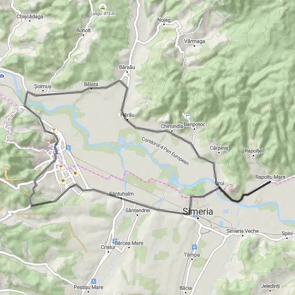 Map miniature of "Rapoltu Mare Loop" cycling inspiration in Vest, Romania. Generated by Tarmacs.app cycling route planner