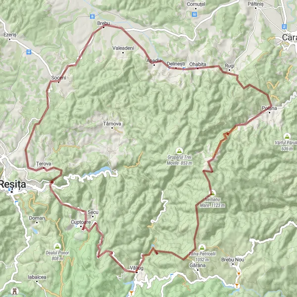 Map miniature of "Gleznei Loop" cycling inspiration in Vest, Romania. Generated by Tarmacs.app cycling route planner