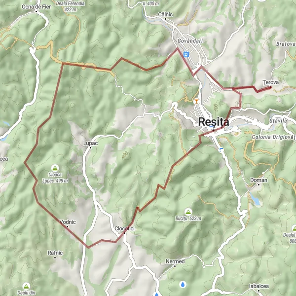 Map miniature of "Around Govândari" cycling inspiration in Vest, Romania. Generated by Tarmacs.app cycling route planner