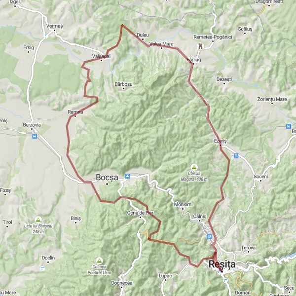 Map miniature of "Through Moroasa Valley" cycling inspiration in Vest, Romania. Generated by Tarmacs.app cycling route planner