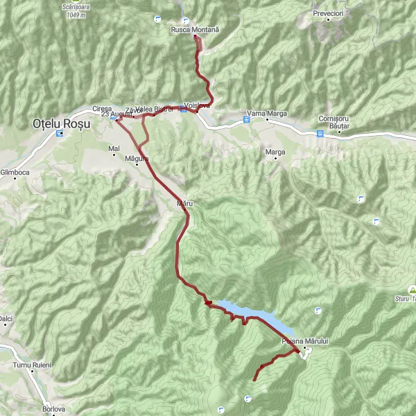 Map miniature of "The Mountain Enigma" cycling inspiration in Vest, Romania. Generated by Tarmacs.app cycling route planner