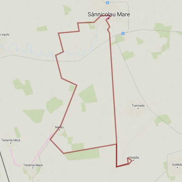 Map miniature of "The Vizejdia Gravel Loop" cycling inspiration in Vest, Romania. Generated by Tarmacs.app cycling route planner
