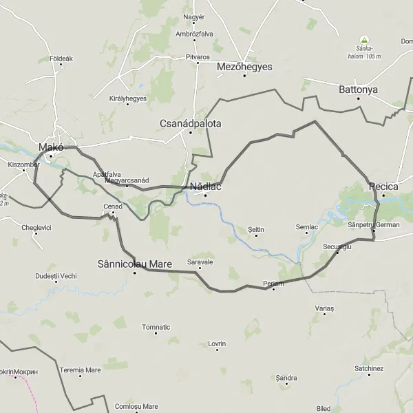 Map miniature of "The Apátfalva Challenge" cycling inspiration in Vest, Romania. Generated by Tarmacs.app cycling route planner