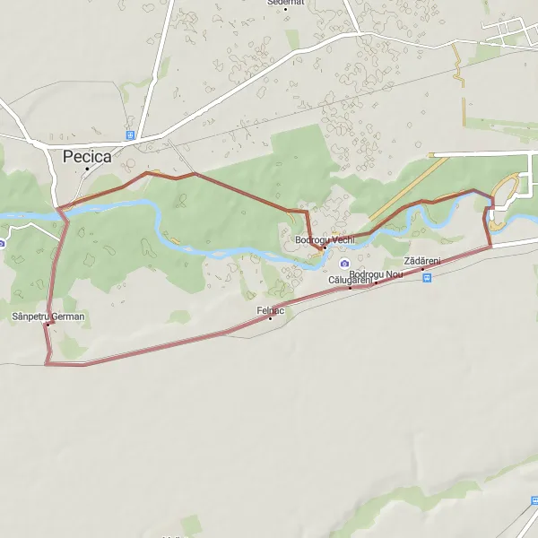 Map miniature of "Sânpetru German Gravel Adventure" cycling inspiration in Vest, Romania. Generated by Tarmacs.app cycling route planner